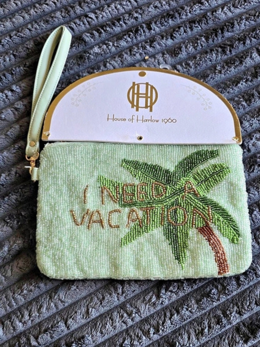 House of Harlow 1960 Beaded Travel Pouch in Green NWT